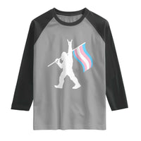 Bigfoot Rock On Trans Pride Flag Raglan Shirt Sasquatch LGBTQ Ally