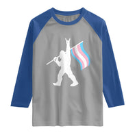 Bigfoot Rock On Trans Pride Flag Raglan Shirt Sasquatch LGBTQ Ally