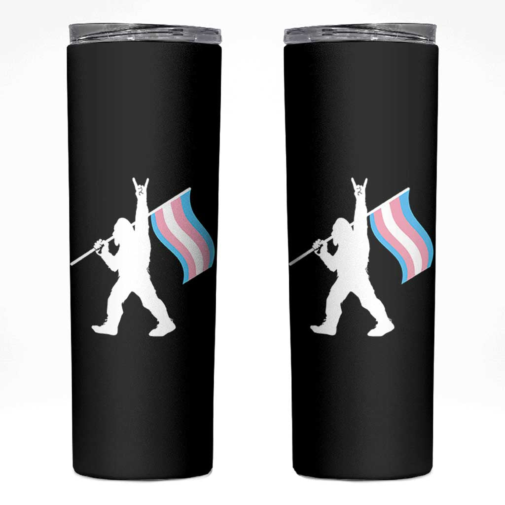 Bigfoot Rock On Trans Pride Flag Skinny Tumbler Sasquatch LGBTQ Ally