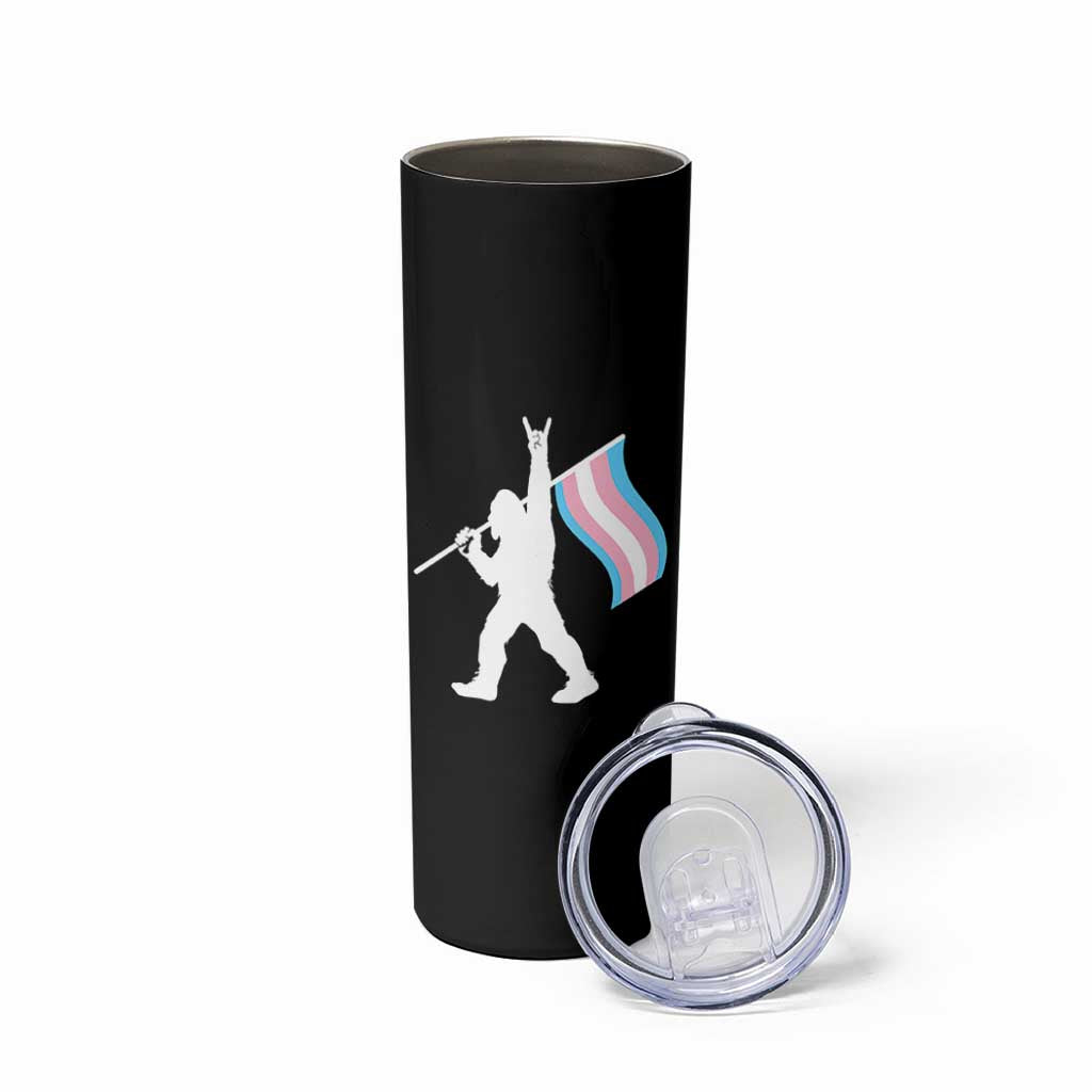 Bigfoot Rock On Trans Pride Flag Skinny Tumbler Sasquatch LGBTQ Ally