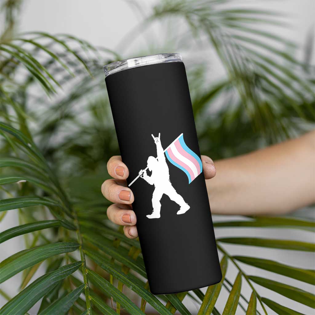Bigfoot Rock On Trans Pride Flag Skinny Tumbler Sasquatch LGBTQ Ally