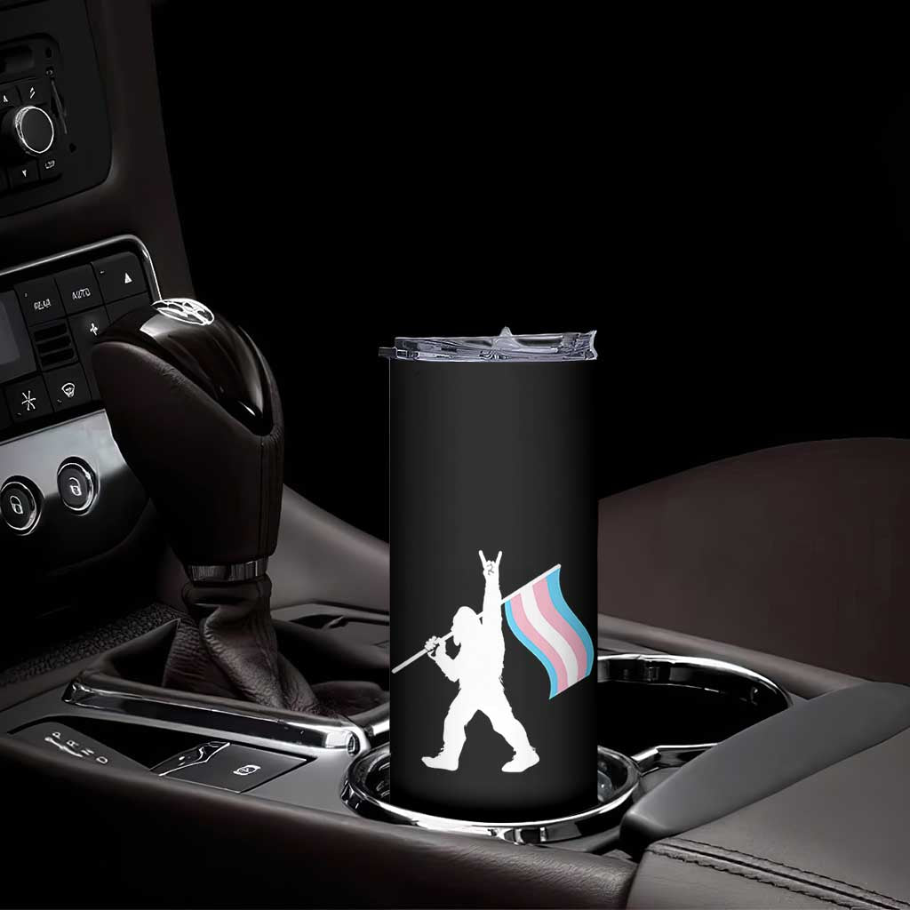 Bigfoot Rock On Trans Pride Flag Skinny Tumbler Sasquatch LGBTQ Ally