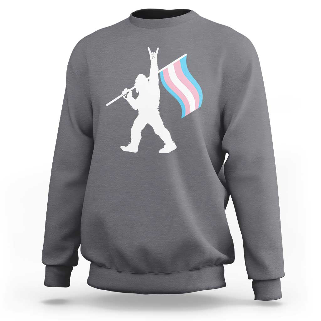 Bigfoot Rock On Trans Pride Flag Sweatshirt Sasquatch LGBTQ Ally
