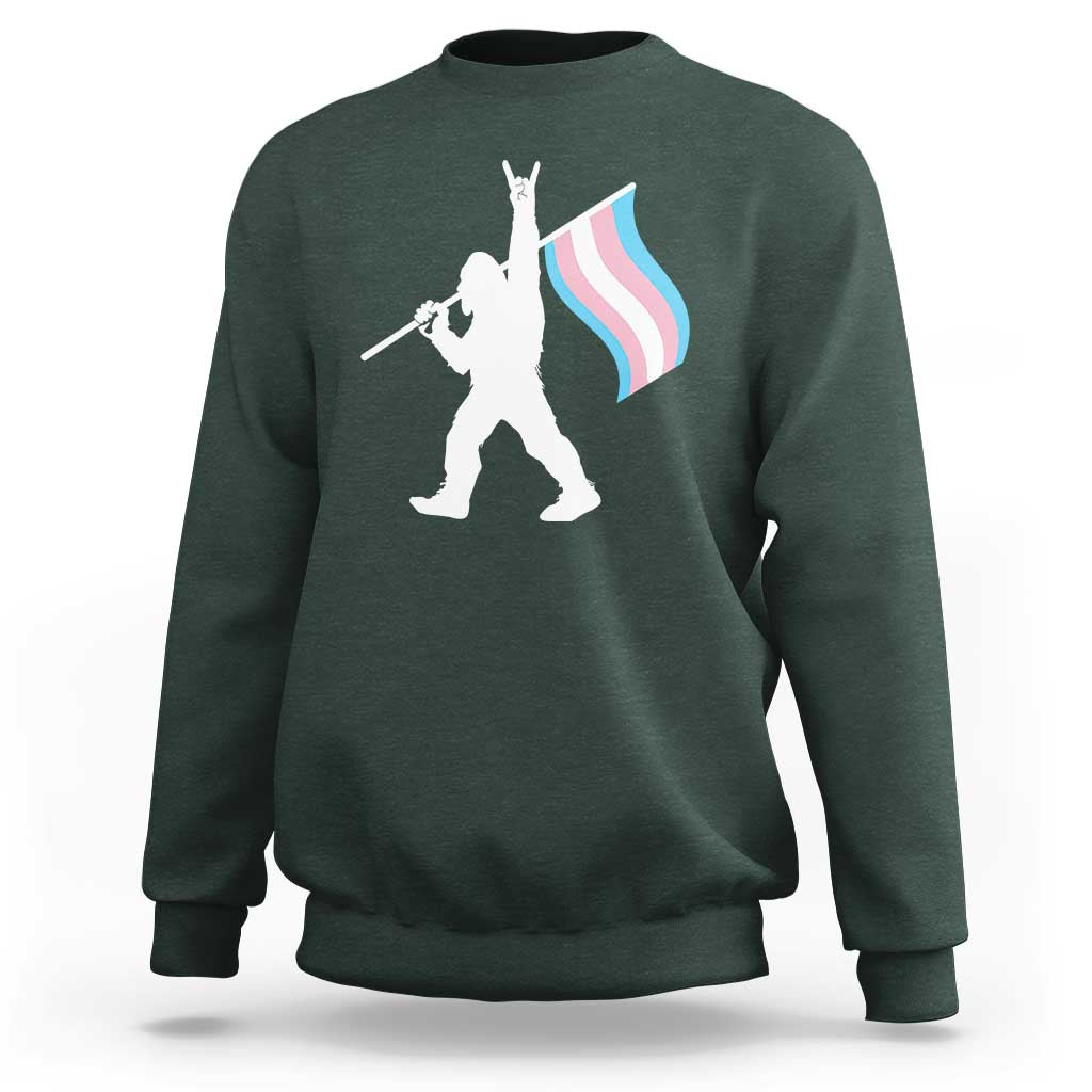 Bigfoot Rock On Trans Pride Flag Sweatshirt Sasquatch LGBTQ Ally