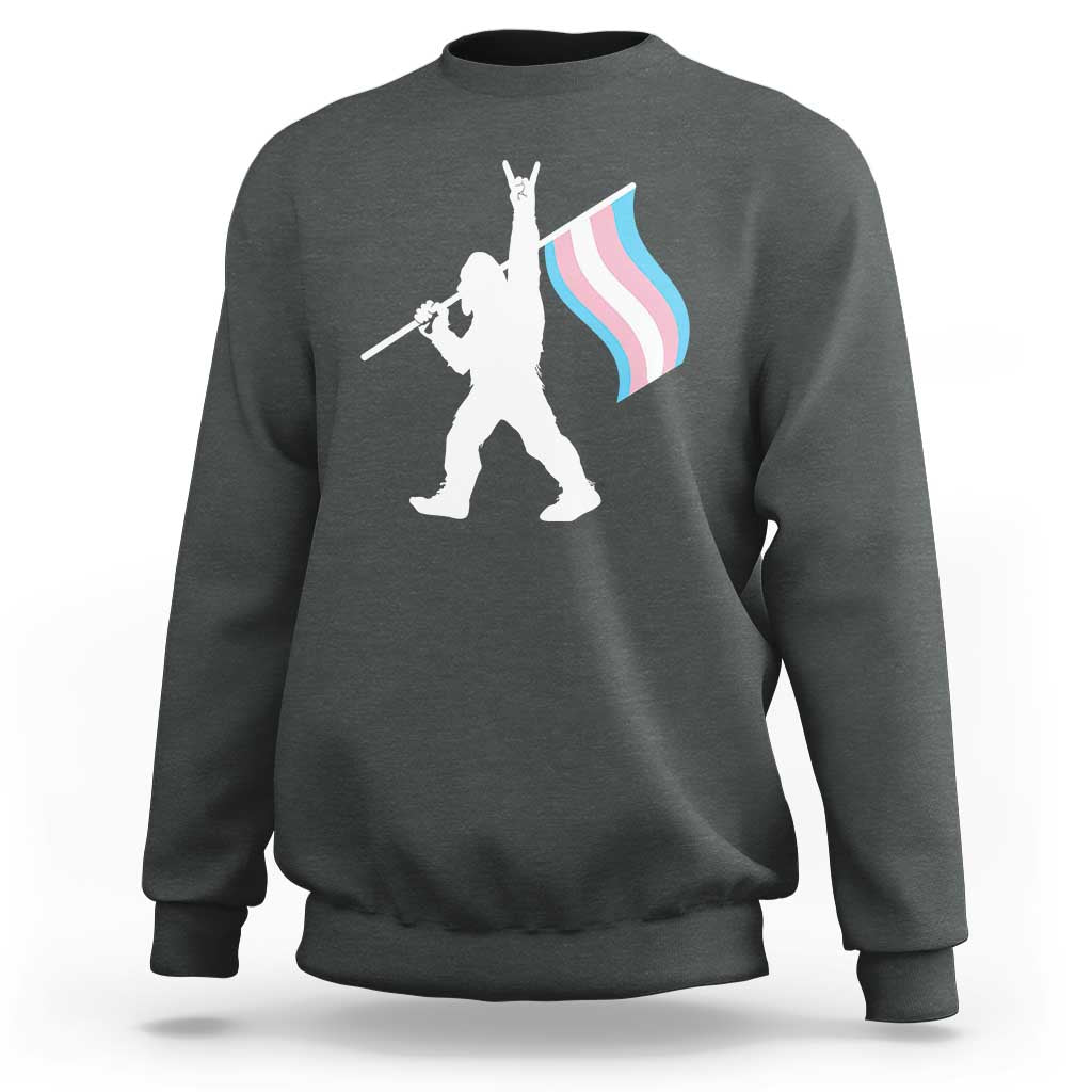 Bigfoot Rock On Trans Pride Flag Sweatshirt Sasquatch LGBTQ Ally