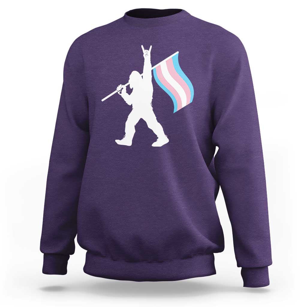 Bigfoot Rock On Trans Pride Flag Sweatshirt Sasquatch LGBTQ Ally