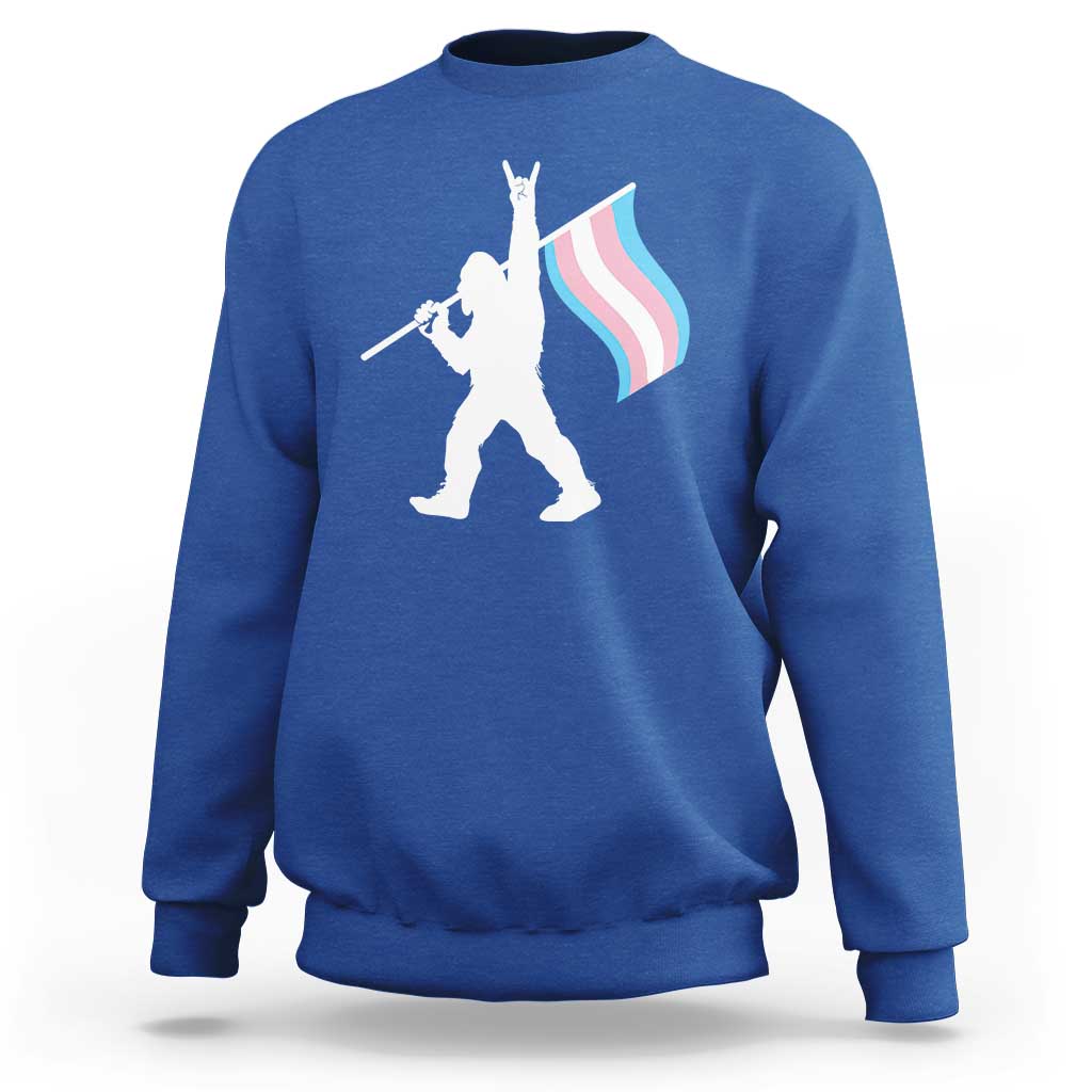 Bigfoot Rock On Trans Pride Flag Sweatshirt Sasquatch LGBTQ Ally