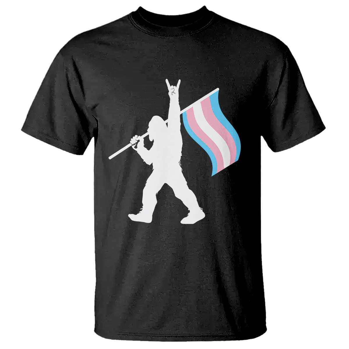 Bigfoot Rock On Trans Pride Flag T Shirt Sasquatch LGBTQ Ally
