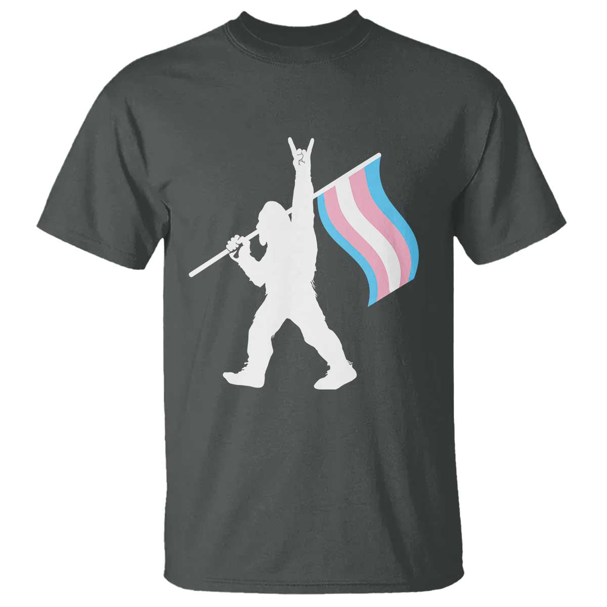 Bigfoot Rock On Trans Pride Flag T Shirt Sasquatch LGBTQ Ally