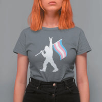 Bigfoot Rock On Trans Pride Flag T Shirt For Women Sasquatch LGBTQ Ally