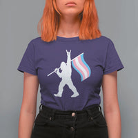 Bigfoot Rock On Trans Pride Flag T Shirt For Women Sasquatch LGBTQ Ally