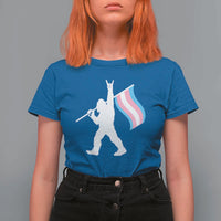 Bigfoot Rock On Trans Pride Flag T Shirt For Women Sasquatch LGBTQ Ally