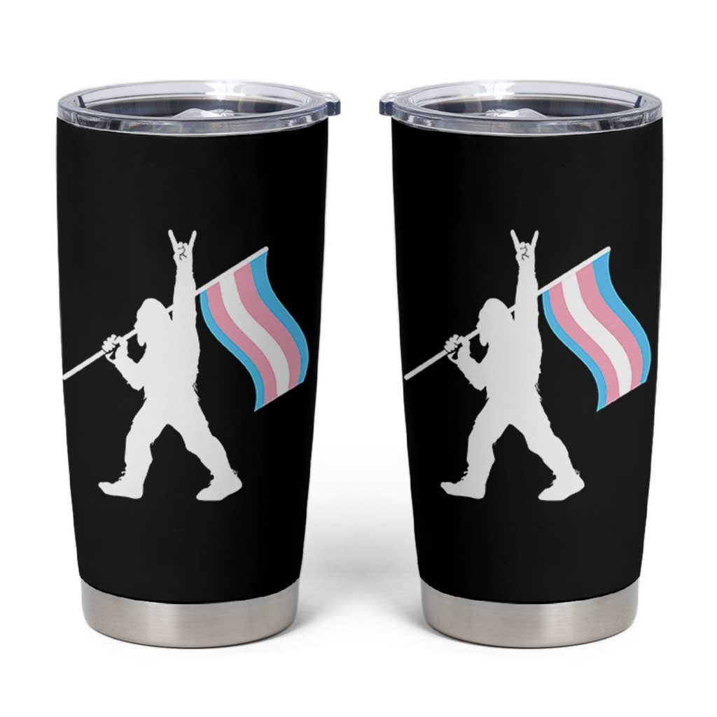 Bigfoot Rock On Trans Pride Flag Tumbler Cup Sasquatch LGBTQ Ally