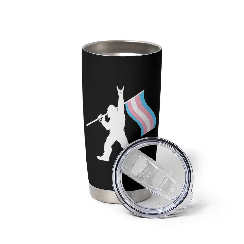 Bigfoot Rock On Trans Pride Flag Tumbler Cup Sasquatch LGBTQ Ally
