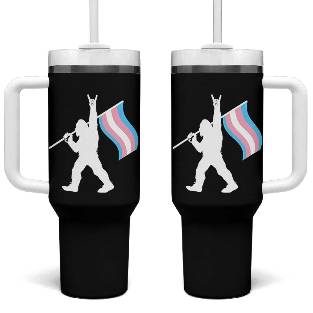 Bigfoot Rock On Trans Pride Flag Tumbler With Handle Sasquatch LGBTQ Ally