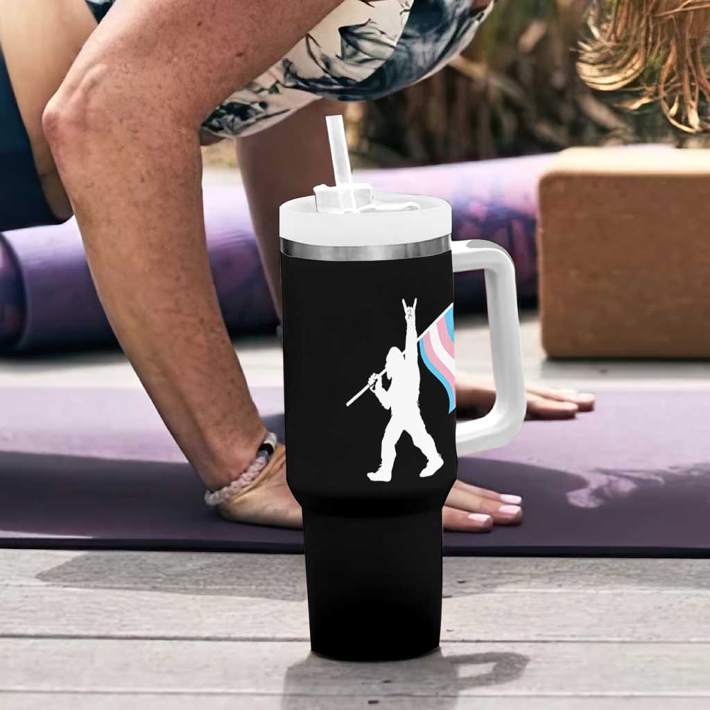 Bigfoot Rock On Trans Pride Flag Tumbler With Handle Sasquatch LGBTQ Ally