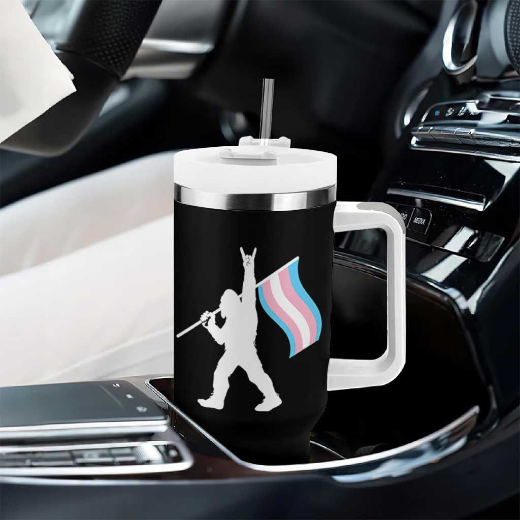 Bigfoot Rock On Trans Pride Flag Tumbler With Handle Sasquatch LGBTQ Ally