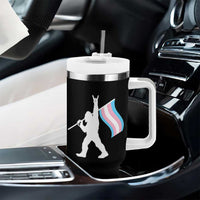 Bigfoot Rock On Trans Pride Flag Tumbler With Handle Sasquatch LGBTQ Ally