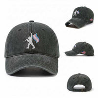 Bigfoot Rock On Trans Pride Flag Washed Cotton Baseball Cap Sasquatch LGBTQ Ally