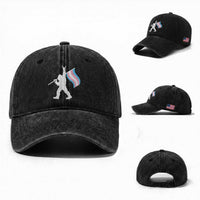 Bigfoot Rock On Trans Pride Flag Washed Cotton Baseball Cap Sasquatch LGBTQ Ally