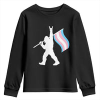 Bigfoot Rock On Trans Pride Flag Youth Sweatshirt Sasquatch LGBTQ Ally