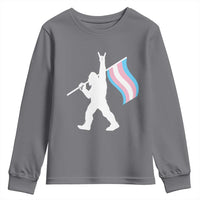 Bigfoot Rock On Trans Pride Flag Youth Sweatshirt Sasquatch LGBTQ Ally