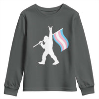 Bigfoot Rock On Trans Pride Flag Youth Sweatshirt Sasquatch LGBTQ Ally