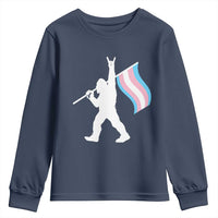 Bigfoot Rock On Trans Pride Flag Youth Sweatshirt Sasquatch LGBTQ Ally