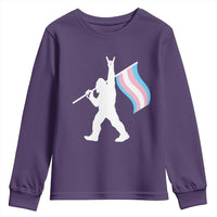 Bigfoot Rock On Trans Pride Flag Youth Sweatshirt Sasquatch LGBTQ Ally