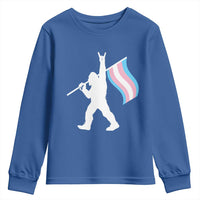Bigfoot Rock On Trans Pride Flag Youth Sweatshirt Sasquatch LGBTQ Ally