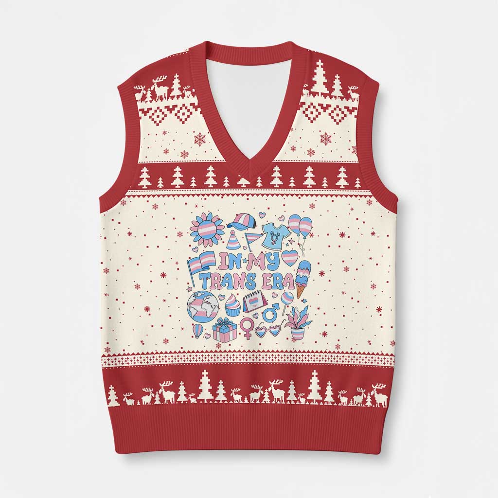 Transgender Pride In My Trans Era V-Neck Knit Sweater Vest Proud Ally Support Graphic