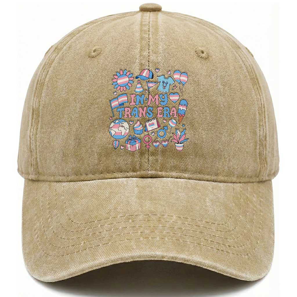 Transgender Pride In My Trans Era Washed Cotton Baseball Cap Proud Ally Support Graphic