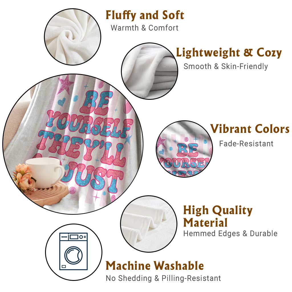 Striped Glitter Effect Printed Trans Rights Throw Blanket Be Yourself They Will Adjust