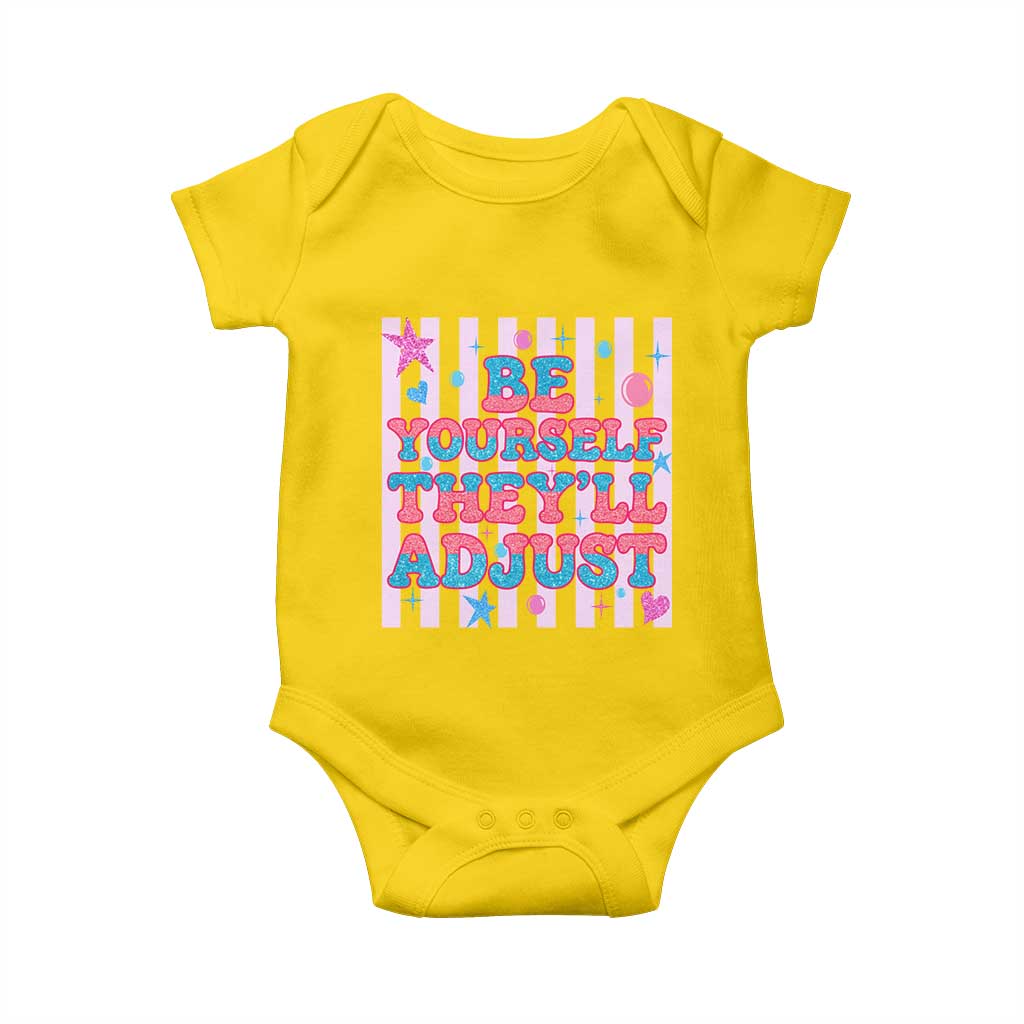 Striped Glitter Effect Printed Trans Rights Baby Onesie Be Yourself They Will Adjust