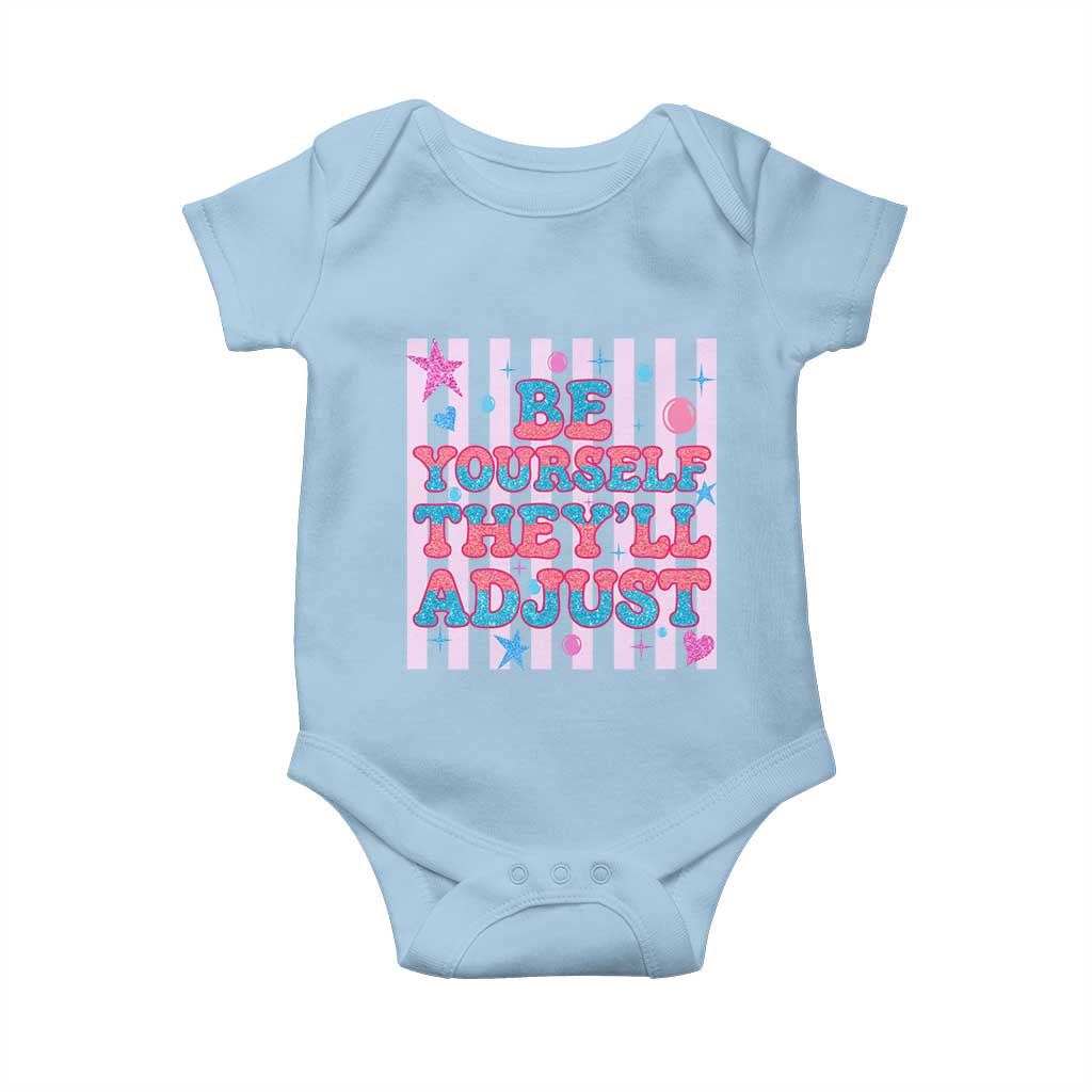 Striped Glitter Effect Printed Trans Rights Baby Onesie Be Yourself They Will Adjust