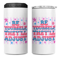 Striped Glitter Effect Printed Trans Rights 4 in 1 Can Cooler Tumbler Be Yourself They Will Adjust