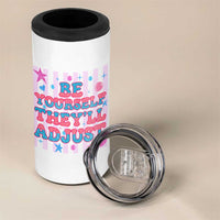 Striped Glitter Effect Printed Trans Rights 4 in 1 Can Cooler Tumbler Be Yourself They Will Adjust