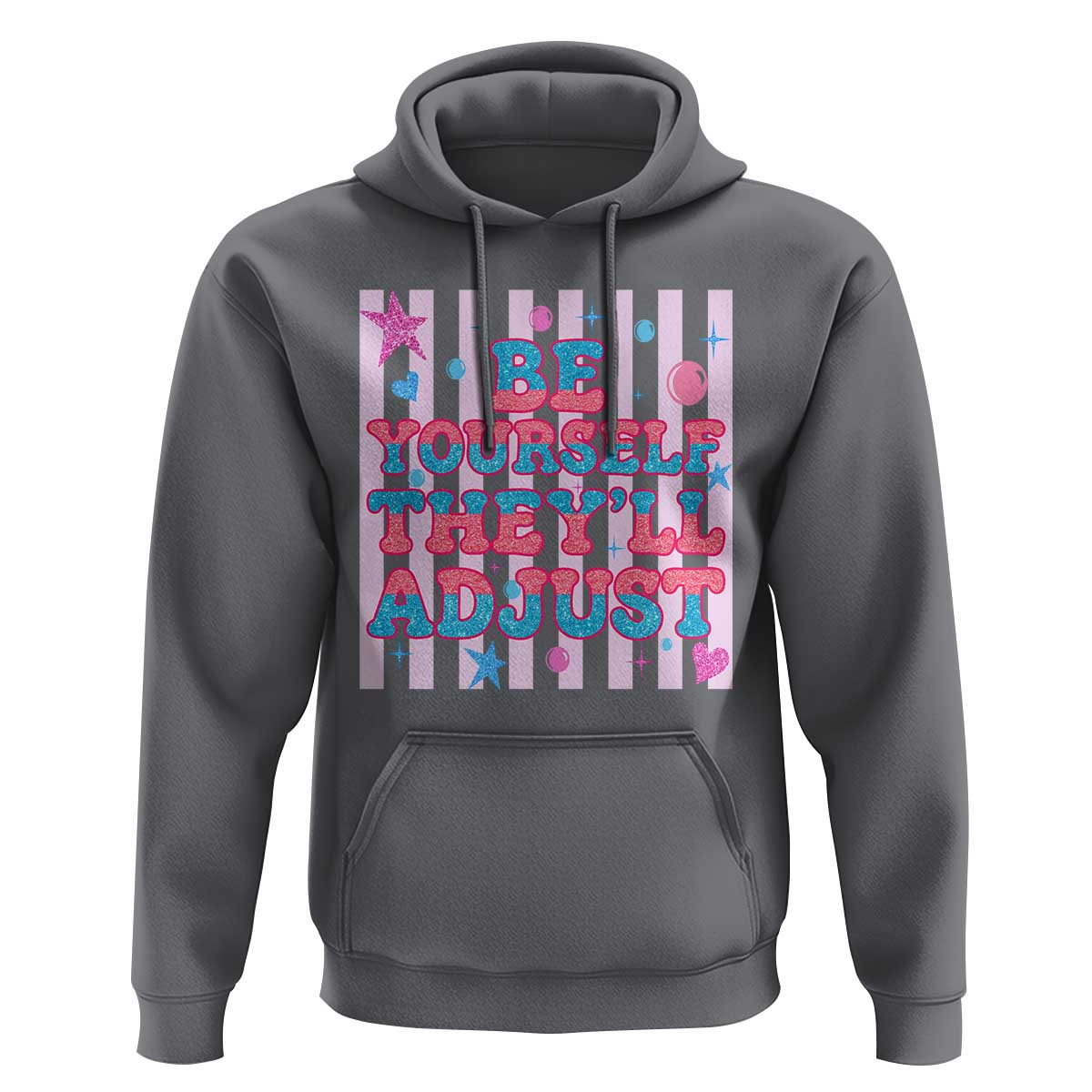 Striped Glitter Effect Printed Trans Rights Hoodie Be Yourself They Will Adjust