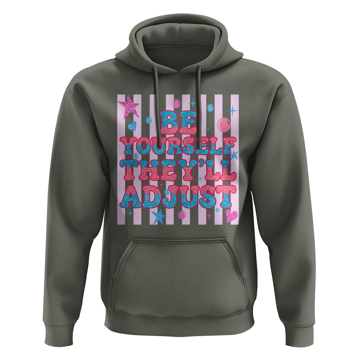 Striped Glitter Effect Printed Trans Rights Hoodie Be Yourself They Will Adjust