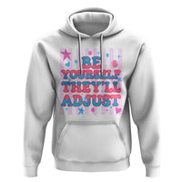 Striped Glitter Effect Printed Trans Rights Hoodie Be Yourself They Will Adjust