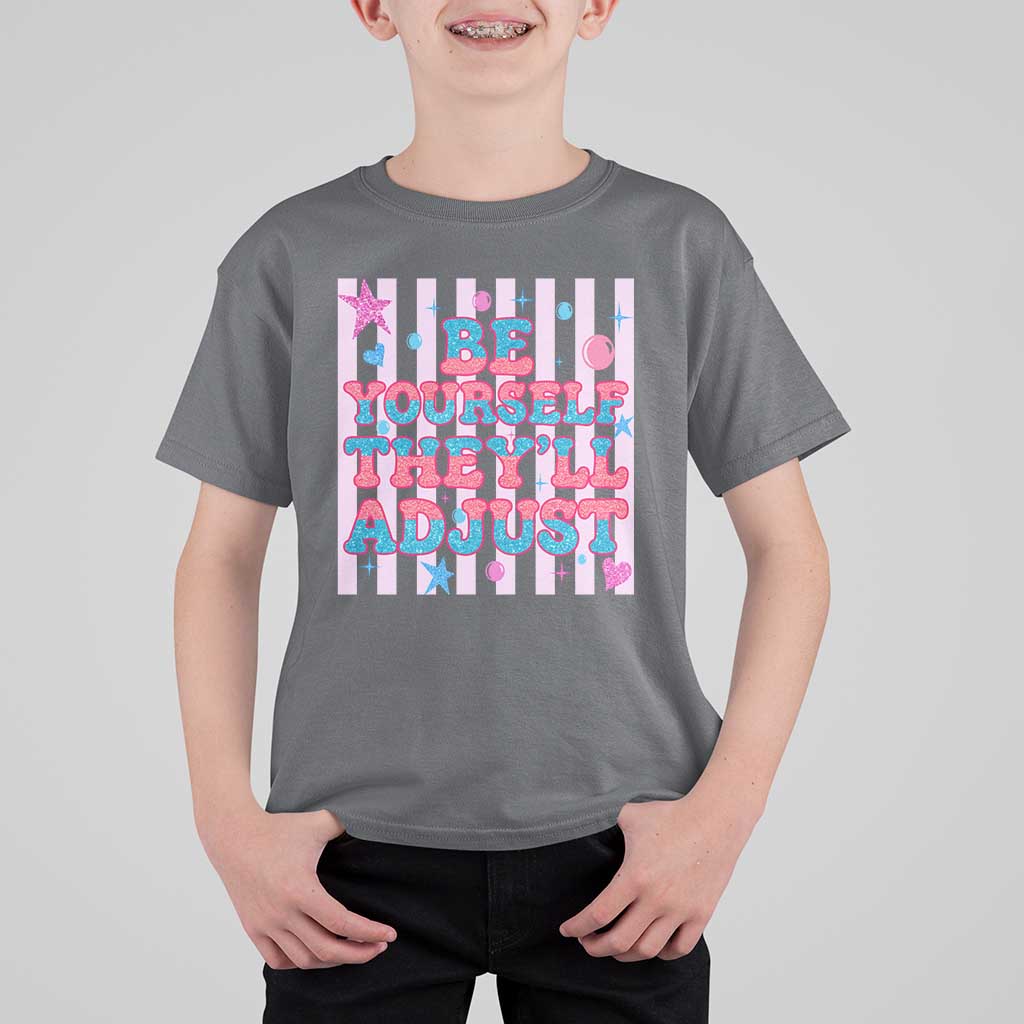Striped Glitter Effect Printed Trans Rights T Shirt For Kid Be Yourself They Will Adjust