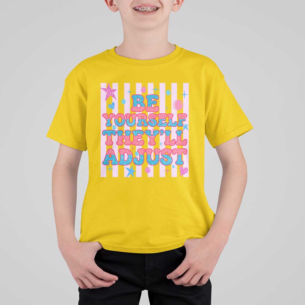 Striped Glitter Effect Printed Trans Rights T Shirt For Kid Be Yourself They Will Adjust