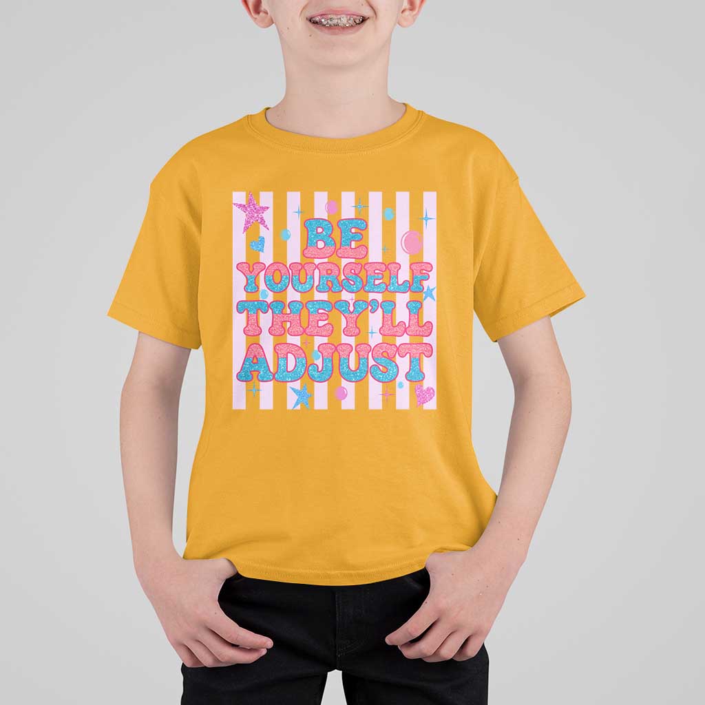 Striped Glitter Effect Printed Trans Rights T Shirt For Kid Be Yourself They Will Adjust
