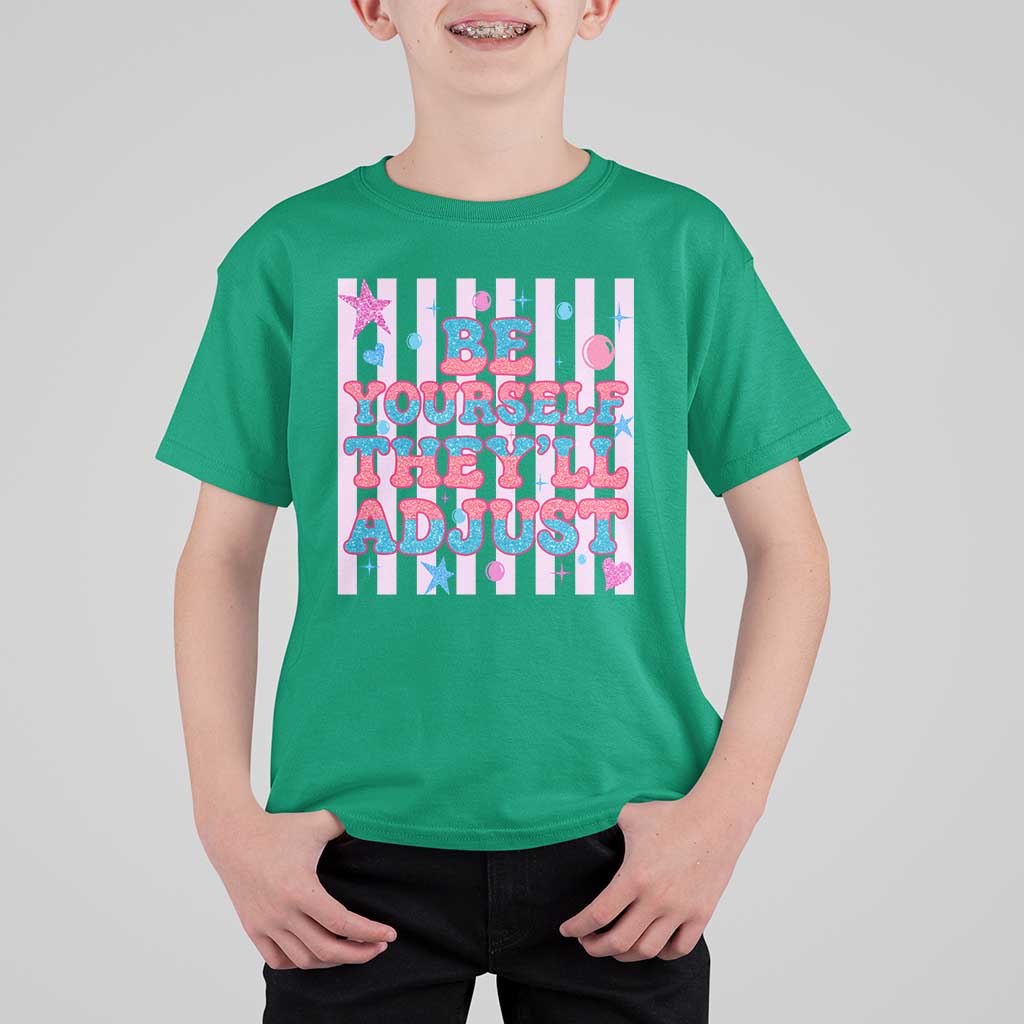 Striped Glitter Effect Printed Trans Rights T Shirt For Kid Be Yourself They Will Adjust