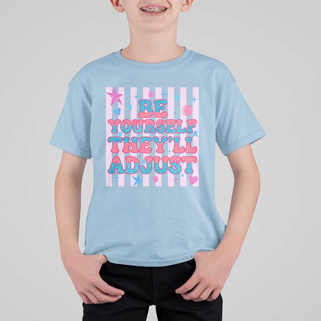 Striped Glitter Effect Printed Trans Rights T Shirt For Kid Be Yourself They Will Adjust