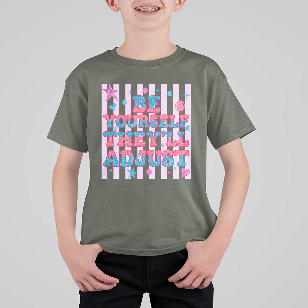 Striped Glitter Effect Printed Trans Rights T Shirt For Kid Be Yourself They Will Adjust