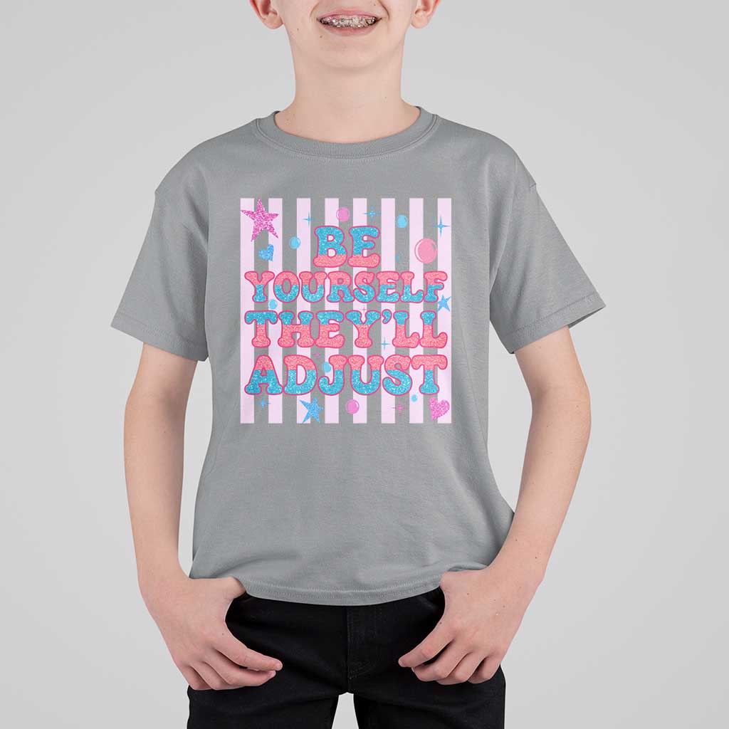 Striped Glitter Effect Printed Trans Rights T Shirt For Kid Be Yourself They Will Adjust