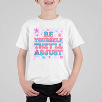 Striped Glitter Effect Printed Trans Rights T Shirt For Kid Be Yourself They Will Adjust
