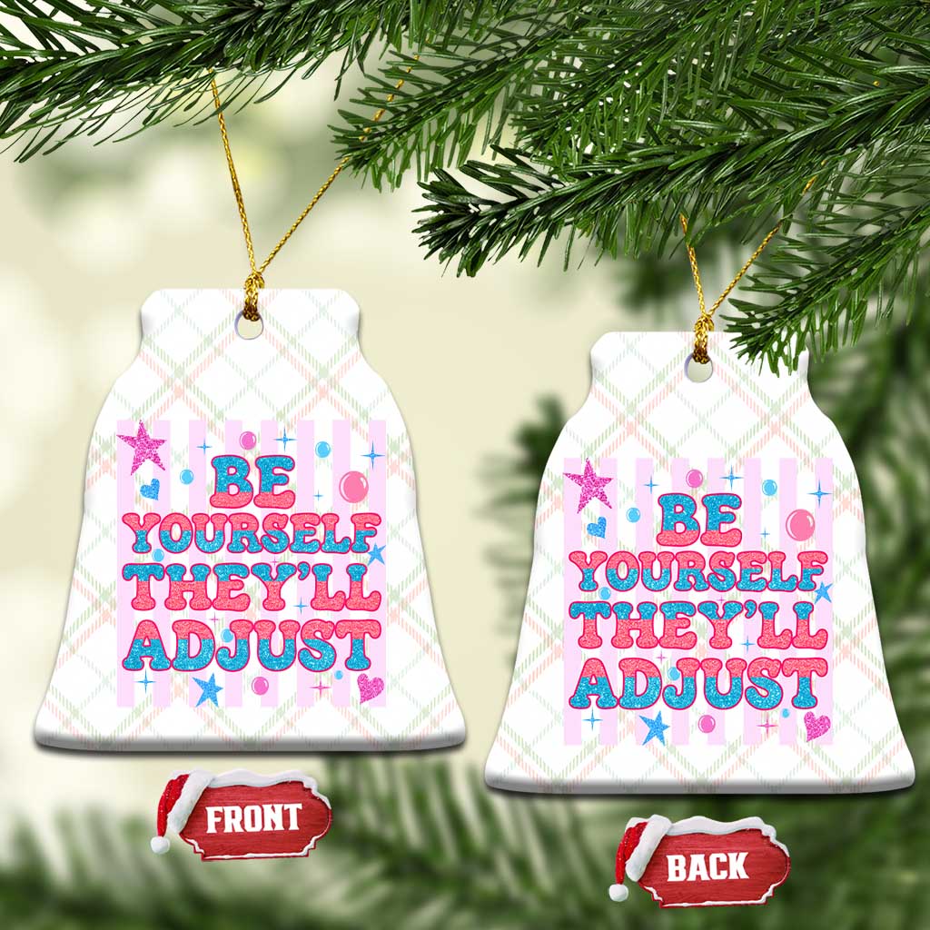 Striped Glitter Effect Printed Trans Rights Ceramic Ornament Be Yourself They Will Adjust