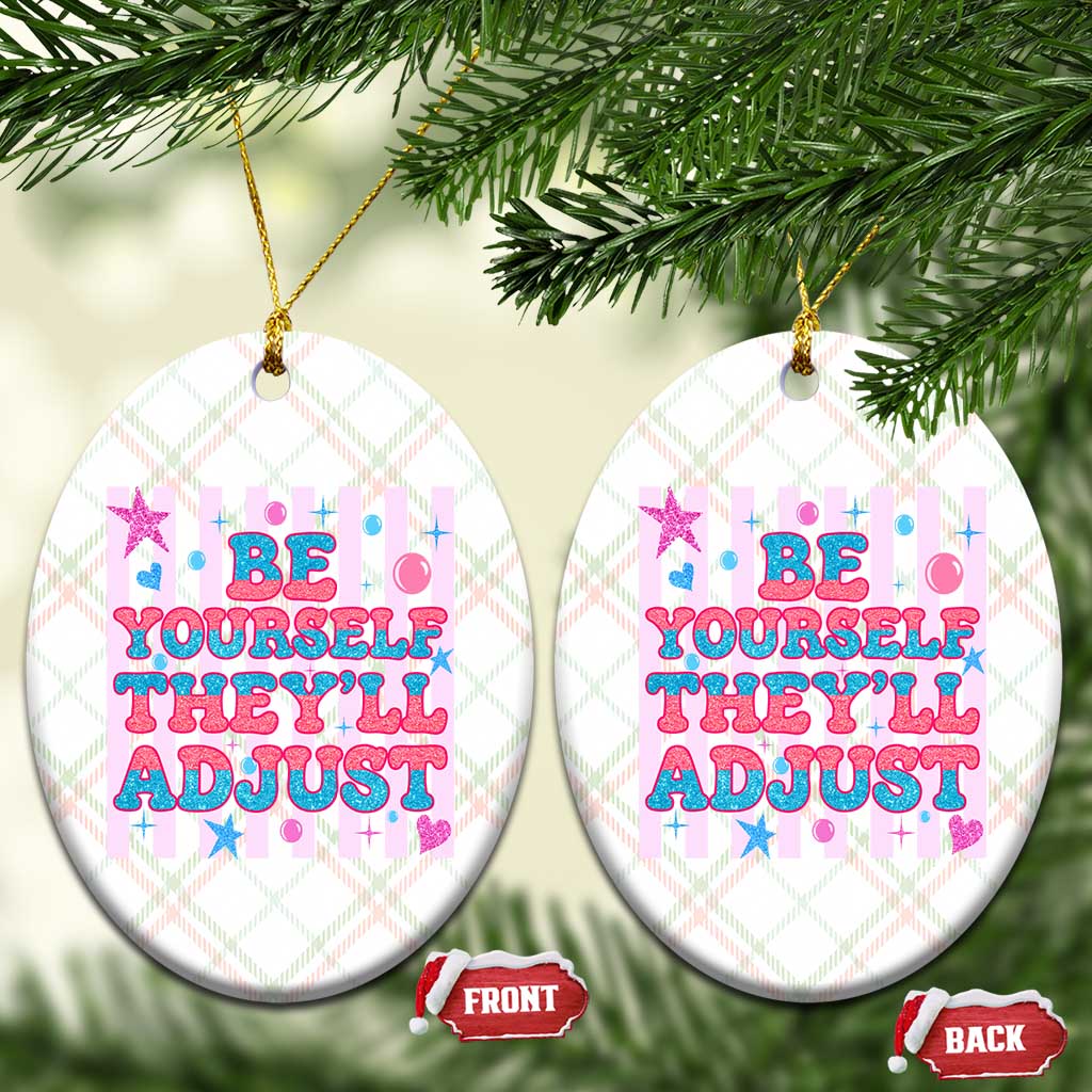 Striped Glitter Effect Printed Trans Rights Ceramic Ornament Be Yourself They Will Adjust